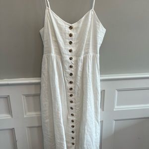 LINEN-BLEND CAMI BUTTON-FRONT MIDI DRESS